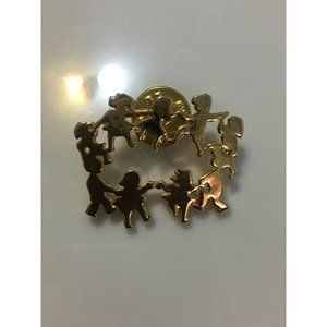 Children Holding Hands Playing Ring Around Rosey Gold Toned CTPM Collectible Pin